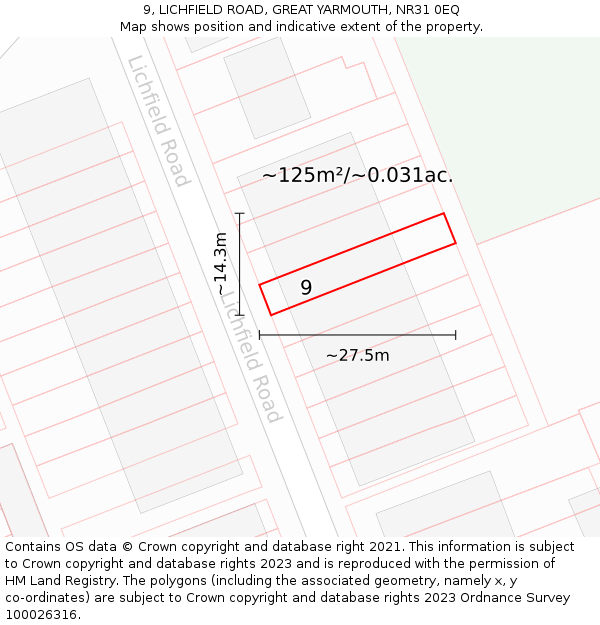 9, LICHFIELD ROAD, GREAT YARMOUTH, NR31 0EQ: Plot and title map