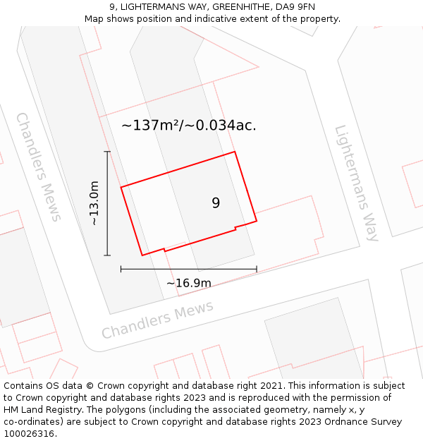 9, LIGHTERMANS WAY, GREENHITHE, DA9 9FN: Plot and title map