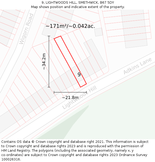 9, LIGHTWOODS HILL, SMETHWICK, B67 5DY: Plot and title map