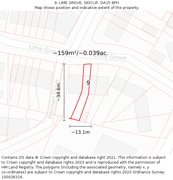 9, LIME GROVE, SIDCUP, DA15 8PH: Plot and title map