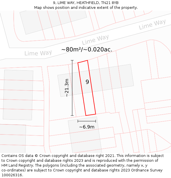 9, LIME WAY, HEATHFIELD, TN21 8YB: Plot and title map