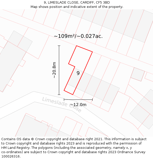9, LIMESLADE CLOSE, CARDIFF, CF5 3BD: Plot and title map