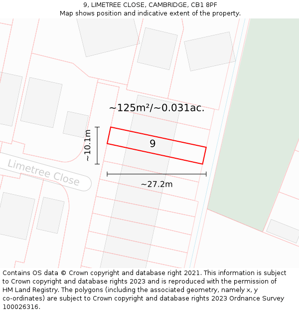 9, LIMETREE CLOSE, CAMBRIDGE, CB1 8PF: Plot and title map
