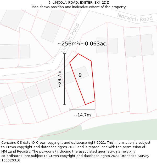 9, LINCOLN ROAD, EXETER, EX4 2DZ: Plot and title map