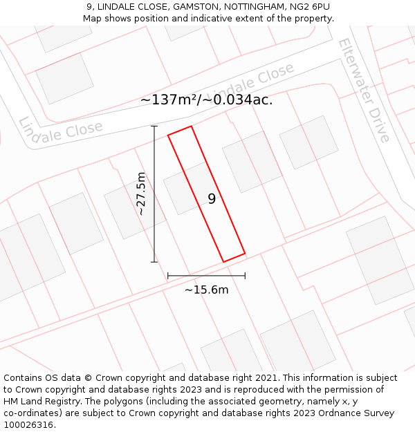 9, LINDALE CLOSE, GAMSTON, NOTTINGHAM, NG2 6PU: Plot and title map