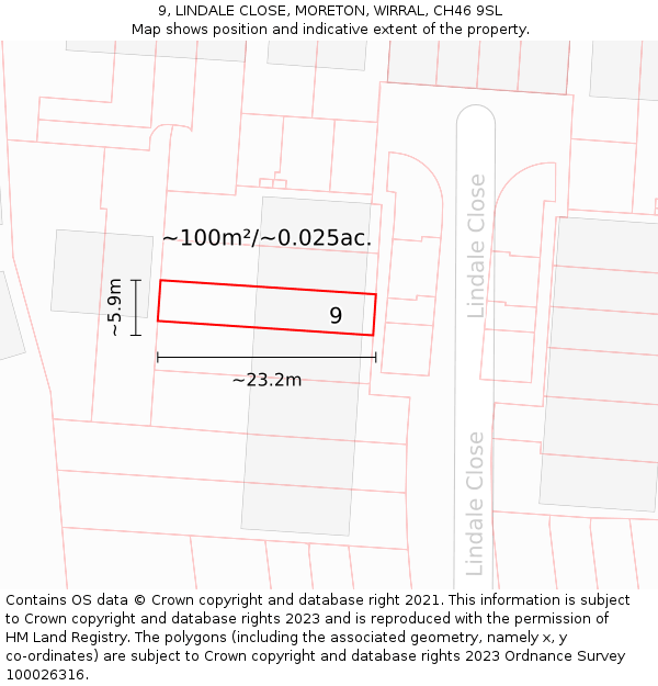 9, LINDALE CLOSE, MORETON, WIRRAL, CH46 9SL: Plot and title map