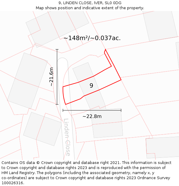9, LINDEN CLOSE, IVER, SL0 0DG: Plot and title map