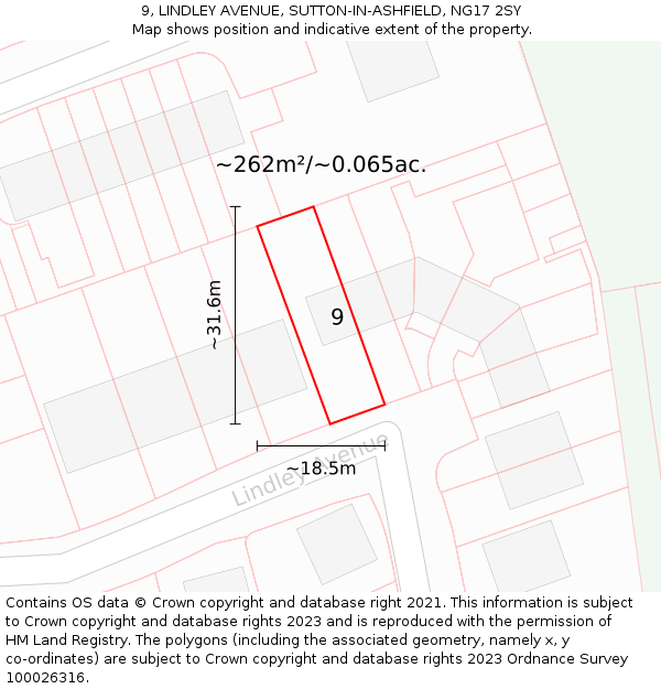 9, LINDLEY AVENUE, SUTTON-IN-ASHFIELD, NG17 2SY: Plot and title map