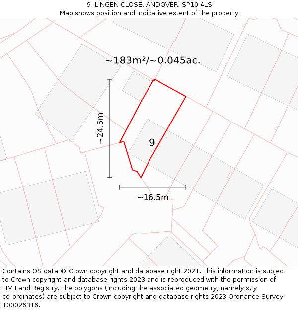 9, LINGEN CLOSE, ANDOVER, SP10 4LS: Plot and title map