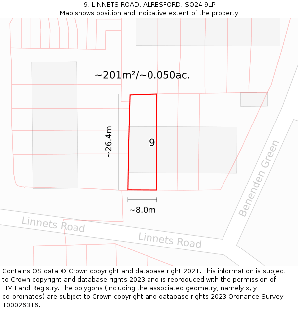 9, LINNETS ROAD, ALRESFORD, SO24 9LP: Plot and title map