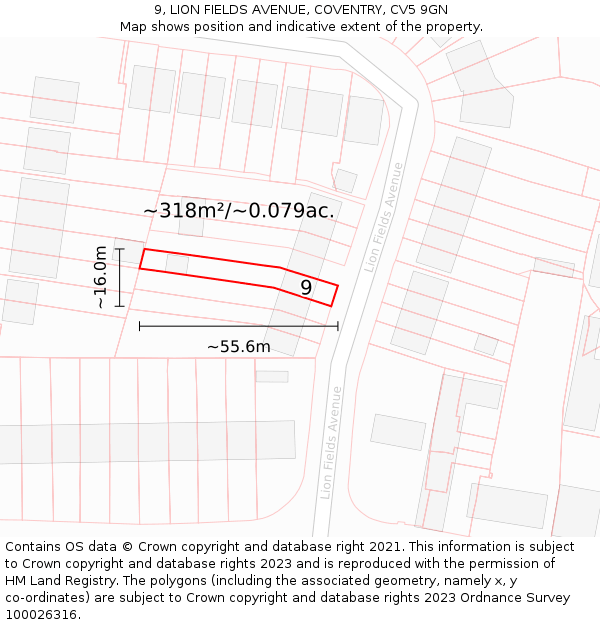 9, LION FIELDS AVENUE, COVENTRY, CV5 9GN: Plot and title map