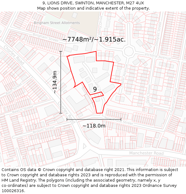 9, LIONS DRIVE, SWINTON, MANCHESTER, M27 4UX: Plot and title map