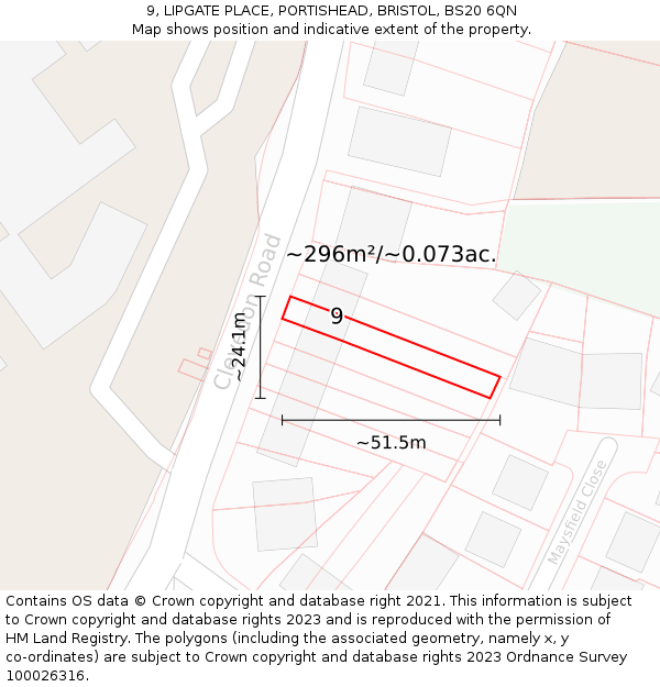 9, LIPGATE PLACE, PORTISHEAD, BRISTOL, BS20 6QN: Plot and title map