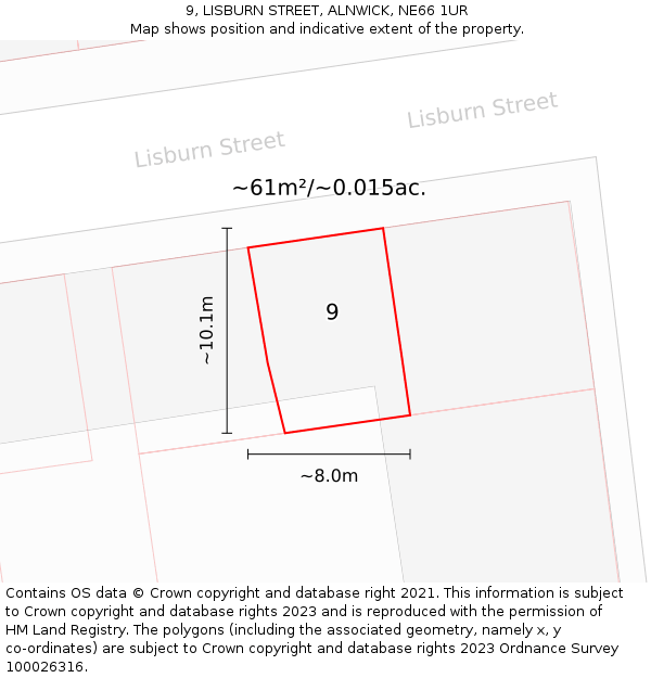 9, LISBURN STREET, ALNWICK, NE66 1UR: Plot and title map