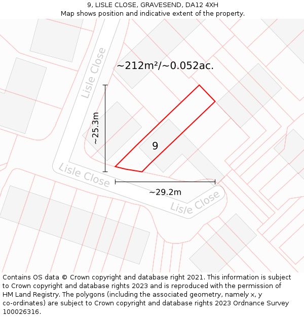 9, LISLE CLOSE, GRAVESEND, DA12 4XH: Plot and title map