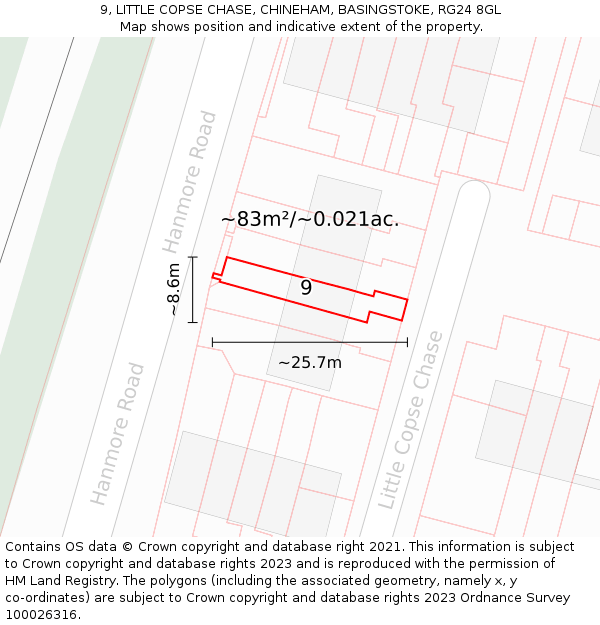 9, LITTLE COPSE CHASE, CHINEHAM, BASINGSTOKE, RG24 8GL: Plot and title map