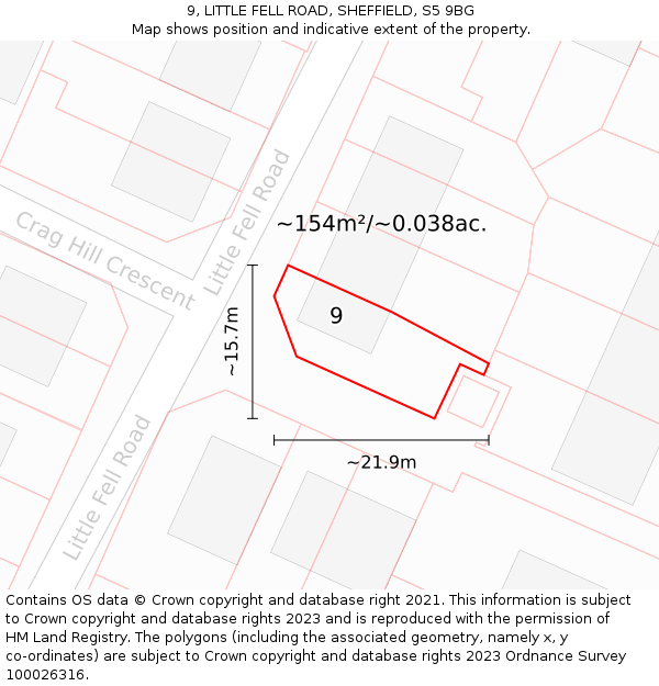 9, LITTLE FELL ROAD, SHEFFIELD, S5 9BG: Plot and title map