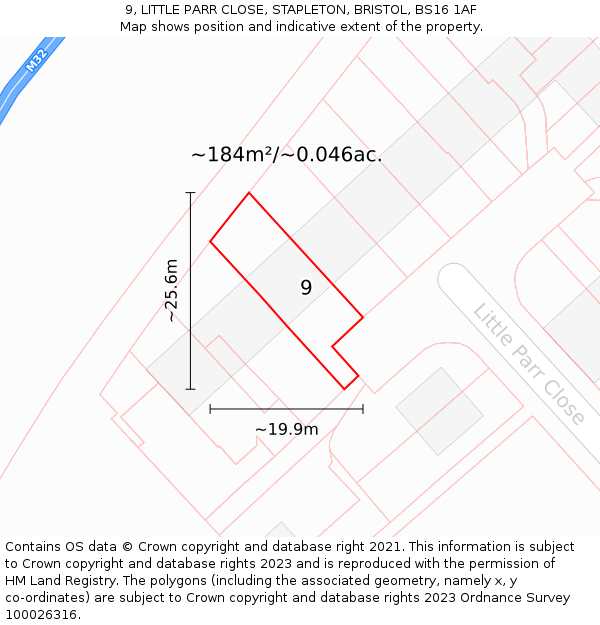 9, LITTLE PARR CLOSE, STAPLETON, BRISTOL, BS16 1AF: Plot and title map