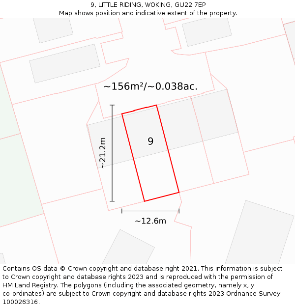 9, LITTLE RIDING, WOKING, GU22 7EP: Plot and title map