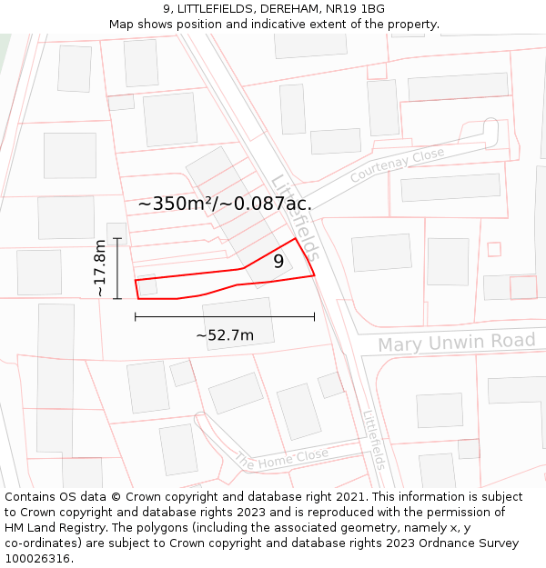 9, LITTLEFIELDS, DEREHAM, NR19 1BG: Plot and title map