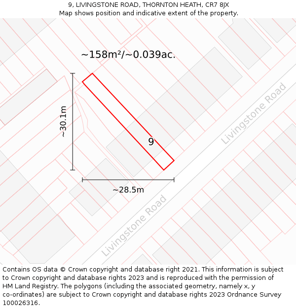9, LIVINGSTONE ROAD, THORNTON HEATH, CR7 8JX: Plot and title map