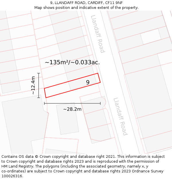 9, LLANDAFF ROAD, CARDIFF, CF11 9NF: Plot and title map