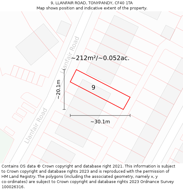 9, LLANFAIR ROAD, TONYPANDY, CF40 1TA: Plot and title map