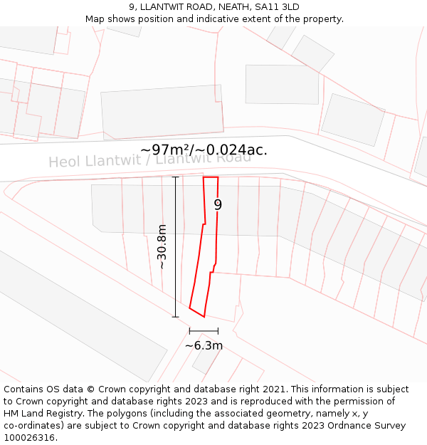 9, LLANTWIT ROAD, NEATH, SA11 3LD: Plot and title map