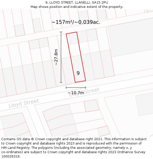 9, LLOYD STREET, LLANELLI, SA15 2PU: Plot and title map