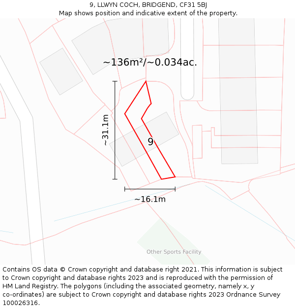 9, LLWYN COCH, BRIDGEND, CF31 5BJ: Plot and title map