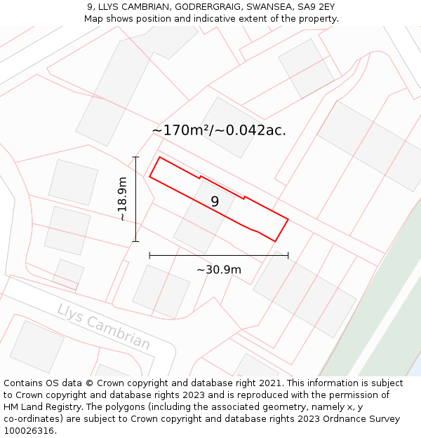 9, LLYS CAMBRIAN, GODRERGRAIG, SWANSEA, SA9 2EY: Plot and title map