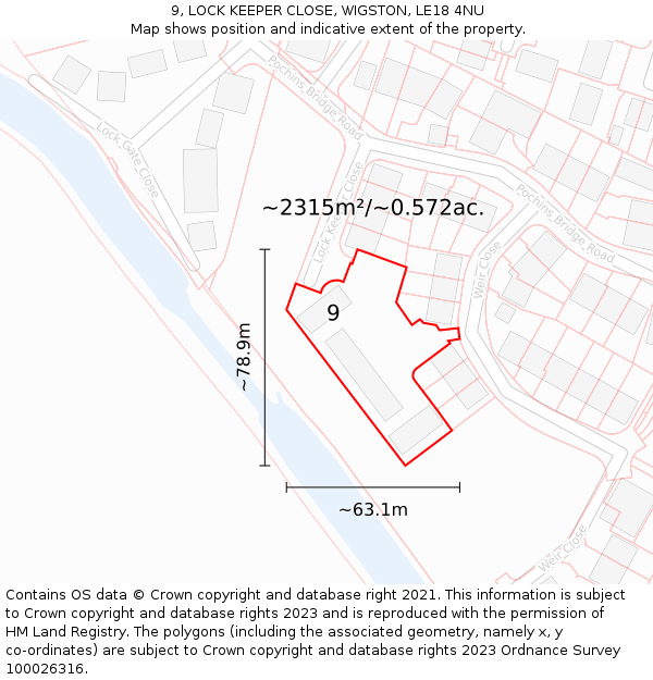 9, LOCK KEEPER CLOSE, WIGSTON, LE18 4NU: Plot and title map