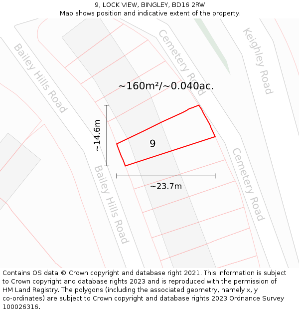 9, LOCK VIEW, BINGLEY, BD16 2RW: Plot and title map