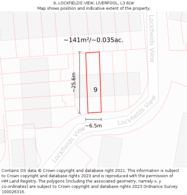 9, LOCKFIELDS VIEW, LIVERPOOL, L3 6LW: Plot and title map