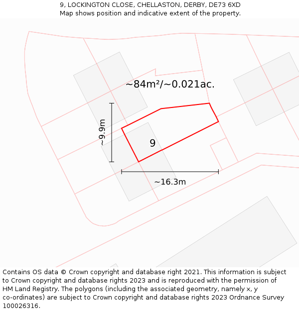 9, LOCKINGTON CLOSE, CHELLASTON, DERBY, DE73 6XD: Plot and title map