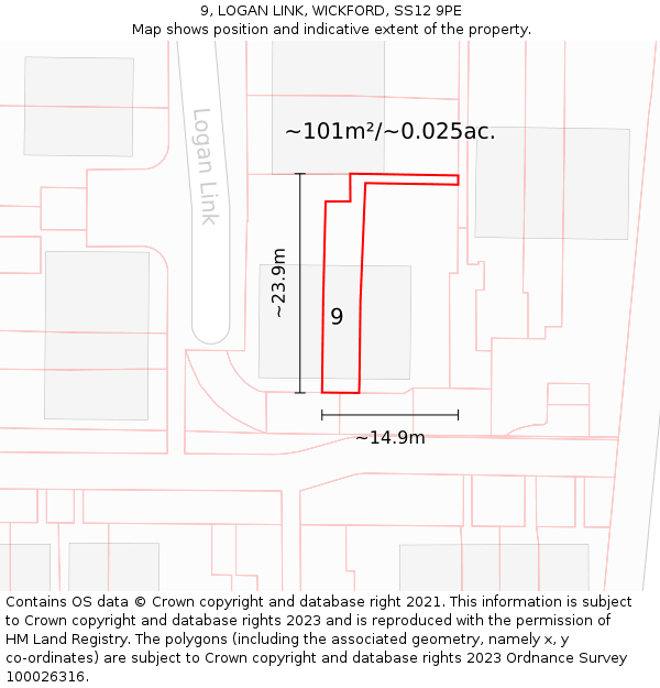 9, LOGAN LINK, WICKFORD, SS12 9PE: Plot and title map
