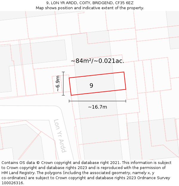 9, LON YR ARDD, COITY, BRIDGEND, CF35 6EZ: Plot and title map