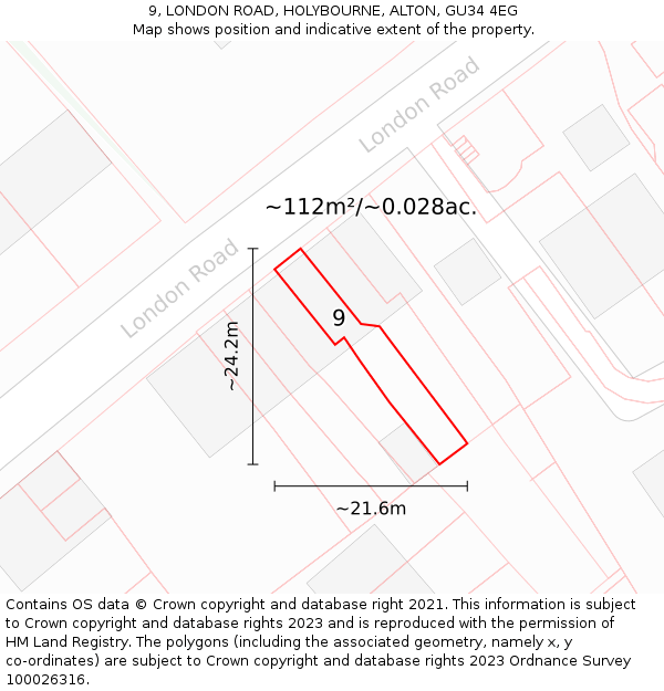 9, LONDON ROAD, HOLYBOURNE, ALTON, GU34 4EG: Plot and title map