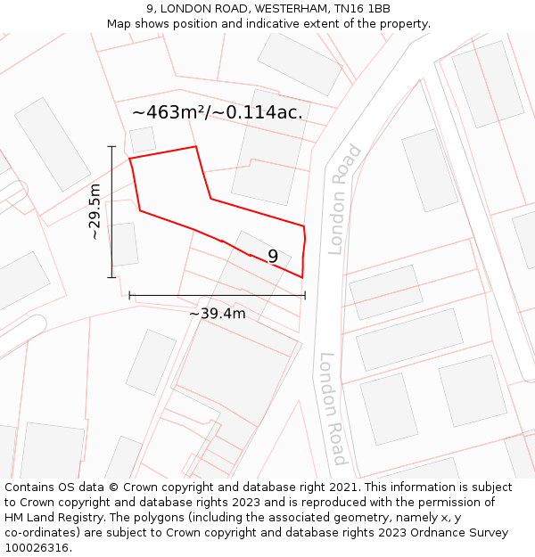 9, LONDON ROAD, WESTERHAM, TN16 1BB: Plot and title map