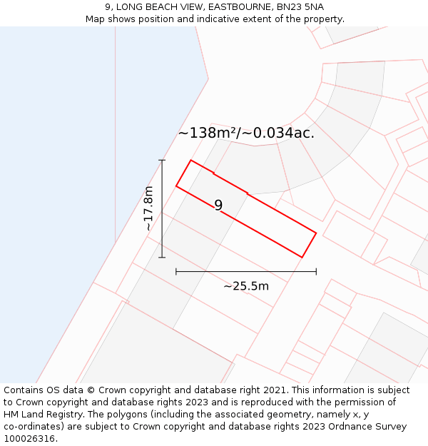 9, LONG BEACH VIEW, EASTBOURNE, BN23 5NA: Plot and title map
