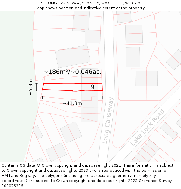 9, LONG CAUSEWAY, STANLEY, WAKEFIELD, WF3 4JA: Plot and title map