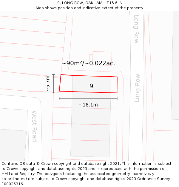 9, LONG ROW, OAKHAM, LE15 6LN: Plot and title map