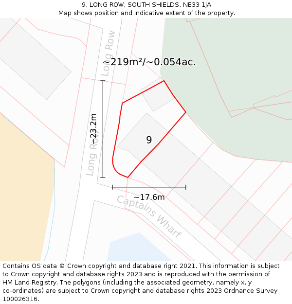 9, LONG ROW, SOUTH SHIELDS, NE33 1JA: Plot and title map