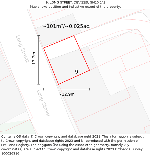 9, LONG STREET, DEVIZES, SN10 1NJ: Plot and title map