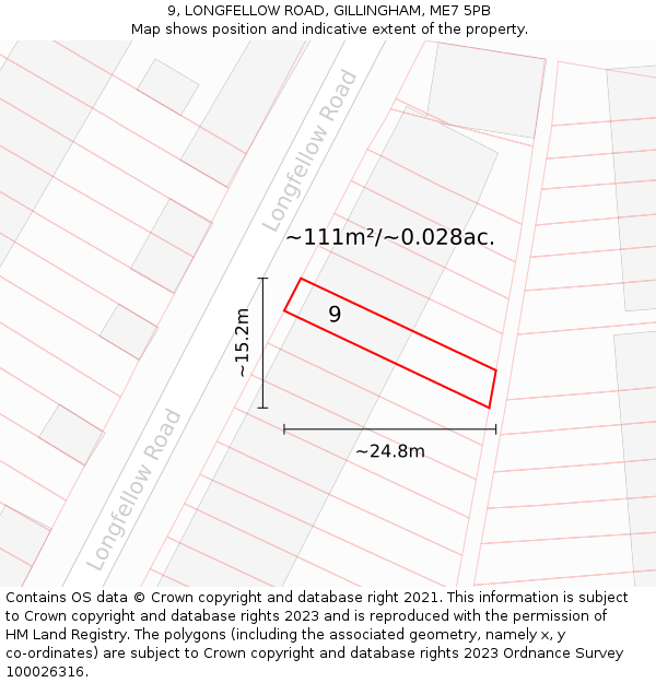 9, LONGFELLOW ROAD, GILLINGHAM, ME7 5PB: Plot and title map