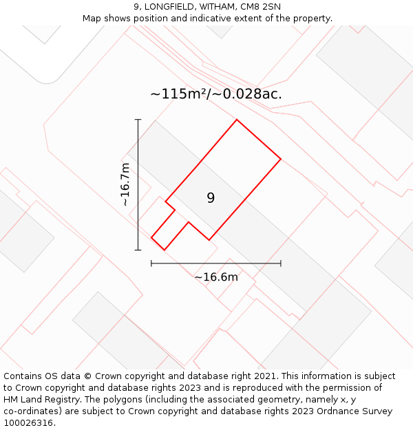 9, LONGFIELD, WITHAM, CM8 2SN: Plot and title map