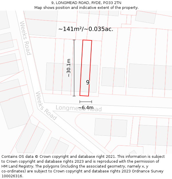 9, LONGMEAD ROAD, RYDE, PO33 2TN: Plot and title map