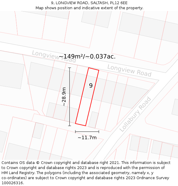 9, LONGVIEW ROAD, SALTASH, PL12 6EE: Plot and title map