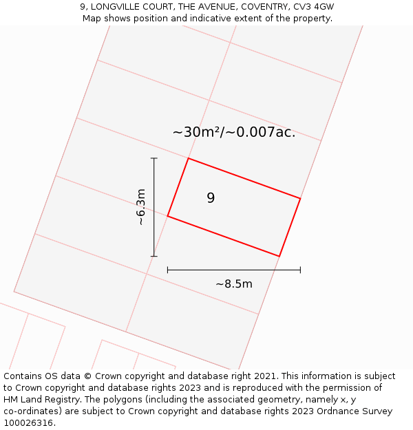 9, LONGVILLE COURT, THE AVENUE, COVENTRY, CV3 4GW: Plot and title map