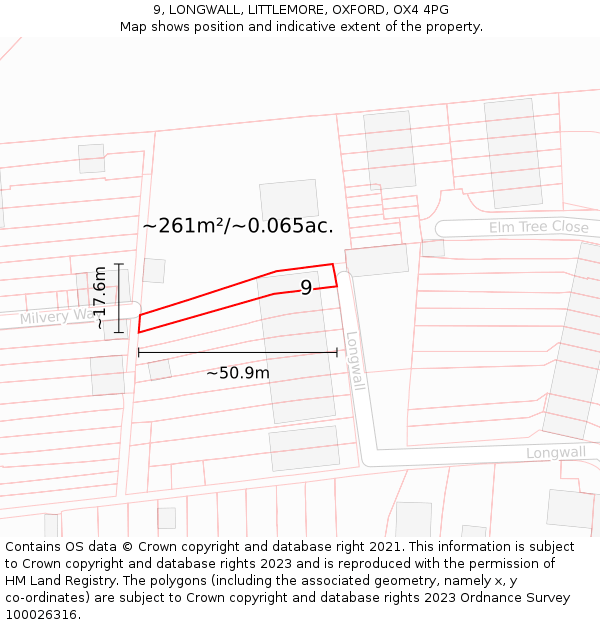 9, LONGWALL, LITTLEMORE, OXFORD, OX4 4PG: Plot and title map